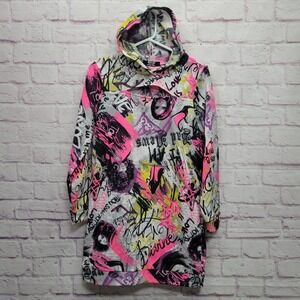 Y2K Jolie & Joy Graffiti Hoodie Fleece Sz‎ M Long Grunge Party Club Streetwear
